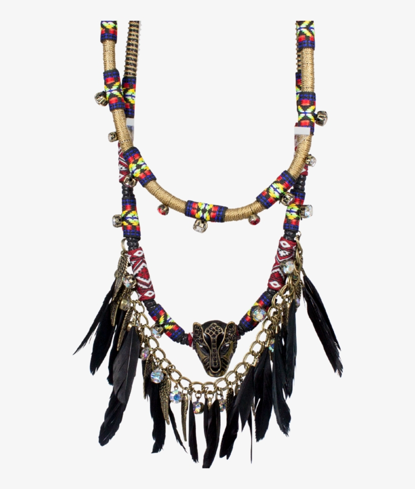 Gold And Black Cheetah And Feather Necklace - Necklace, transparent png