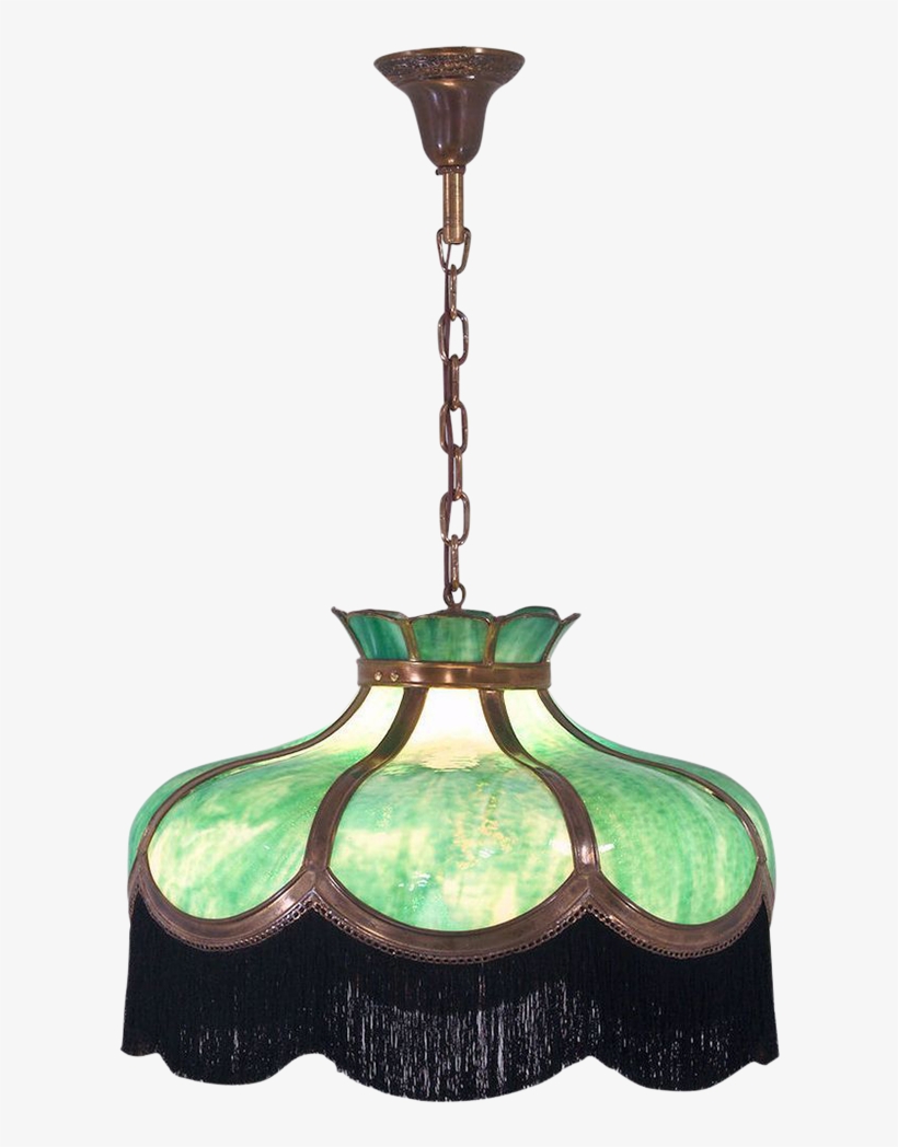 Antique Bent Green Slag Glass & Brass Hanging Light - Ceiling Fixture, transparent png