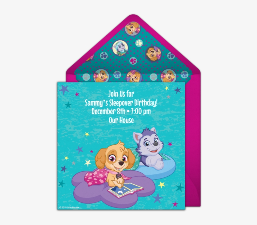 Paw Patrol Sleepover Online Invitation - Cartoon, transparent png