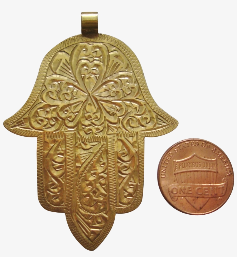 Rare Antique 20k Gold Moroccan Hamsa, Hand Of God Pendant - Coin, transparent png