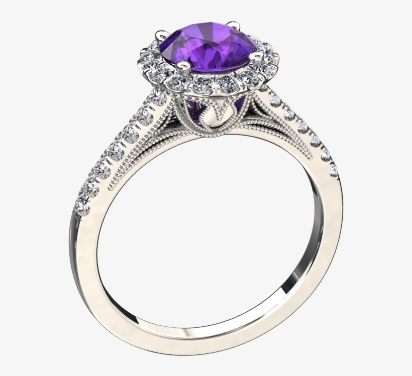 Natural Amethyst And Diamond Ring Style - Engagement Ring, transparent png