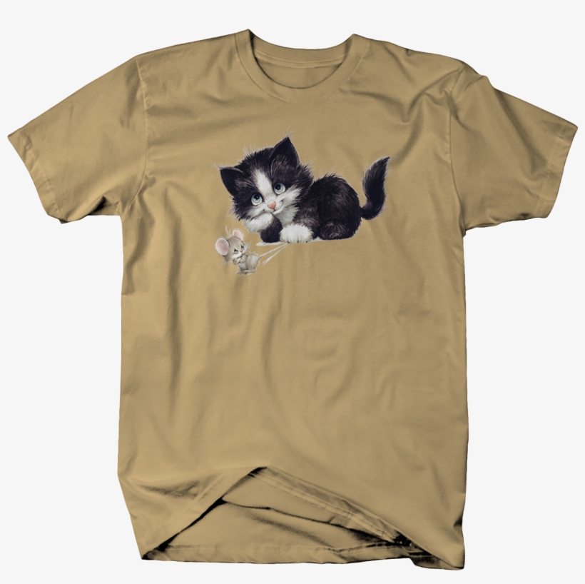 Cute Little Kitten Holding Down Mouse By The - Shirt, transparent png