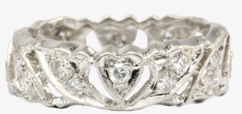 Art Deco Platinum Diamond Heart Motif Eternity Band - Pre-engagement Ring, transparent png