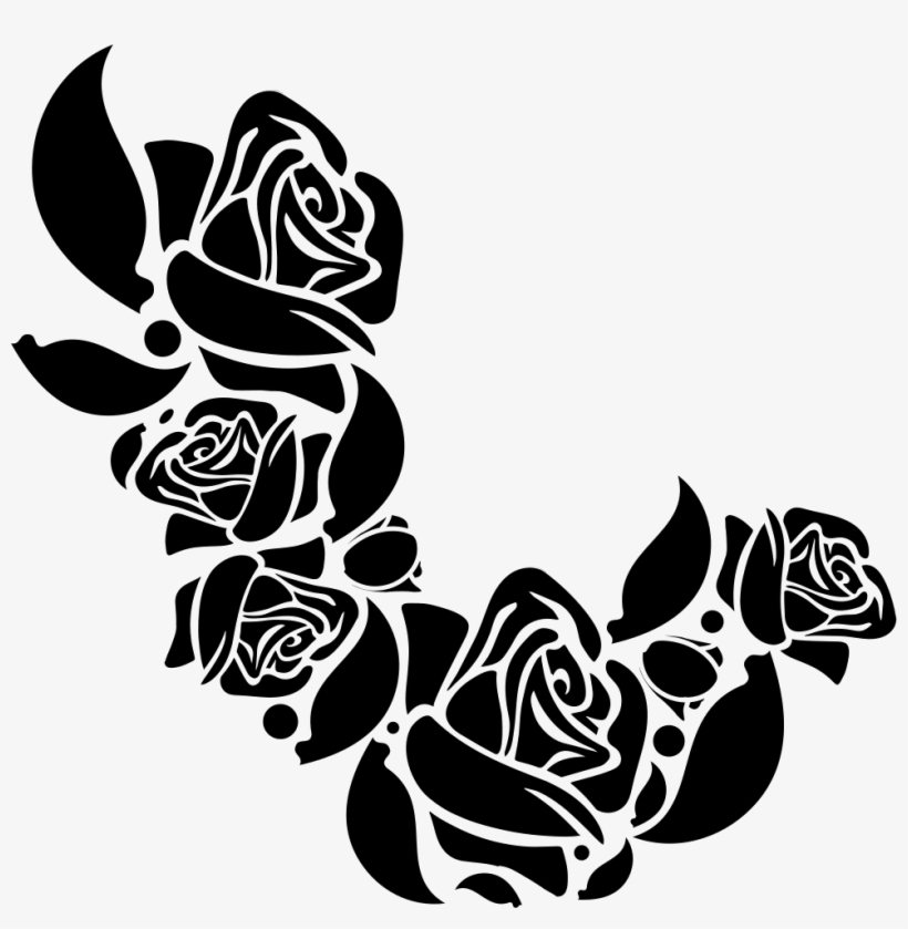 Flower Ornament Of Roses Png Icon Free - Black Floral Rose Png, transparent png