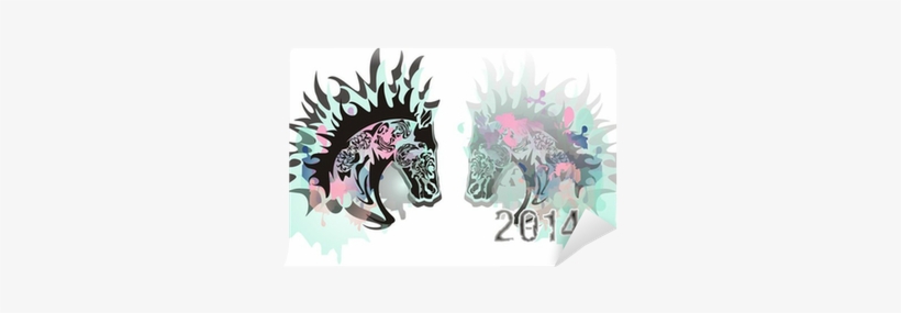 Symbolic Horse Head With Watercolor Splashes Wall Mural - Illustration, transparent png
