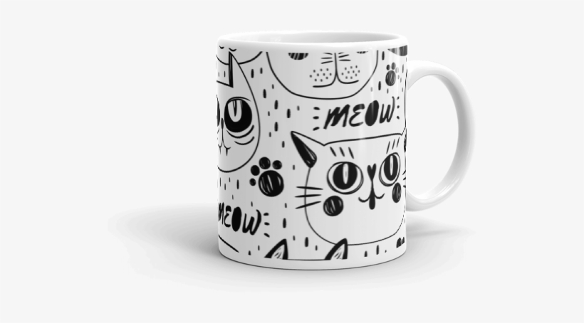 Black And White Cats Multi Pattern Coffee Mug - Cat Faces Pillow Case, transparent png