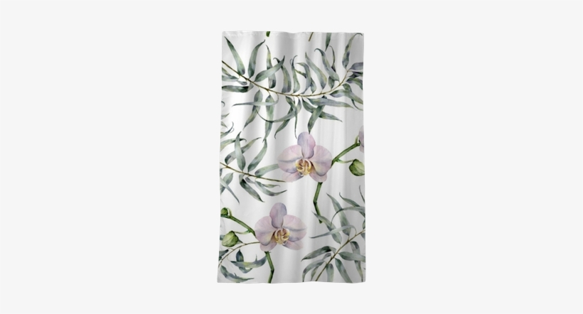 Watercolor Tropic Pattern With Eucalyptus And White - Moth Orchid, transparent png