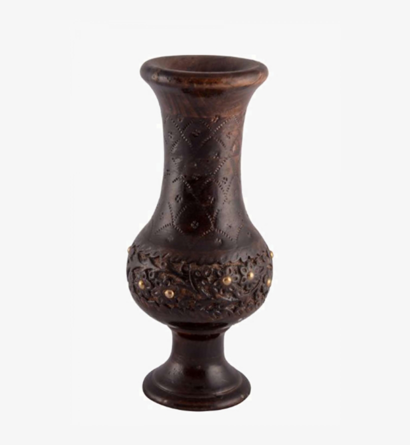Handcrafted Wooden Flower Vase With Studded Brass For - Vase, transparent png