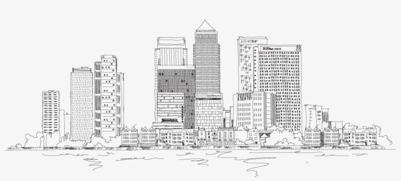 Wharf Clipart Black And White - Canary Wharf Skyline Drawing, transparent png