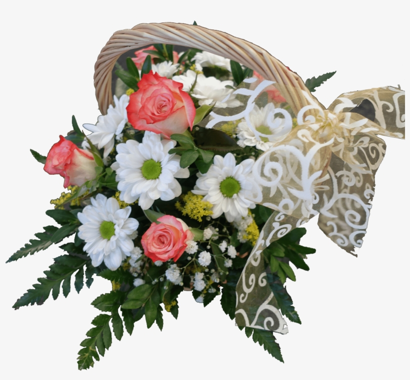 Pink Rose And White Chrysanthemum Flower Basket - Bouquet, transparent png