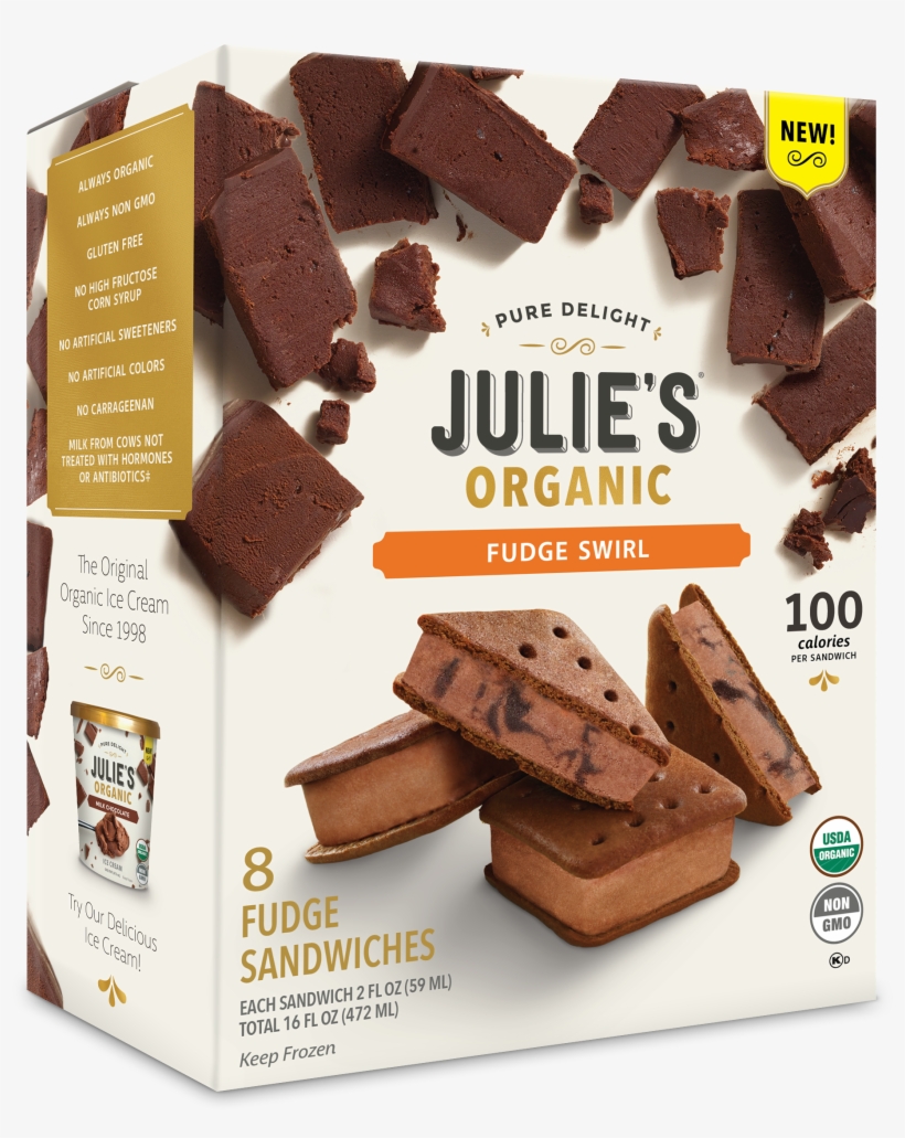 Fudge Swirl Ice Cream Square - Julie's Organic Ice Cream Sandwiches, transparent png