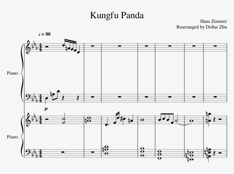 Kungfu Panda Sheet Music Composed By Hans Zimmer Rearranged - Diagram, transparent png