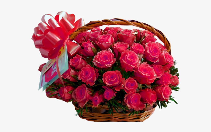50 Pink Roses Basket - Bouquet, transparent png