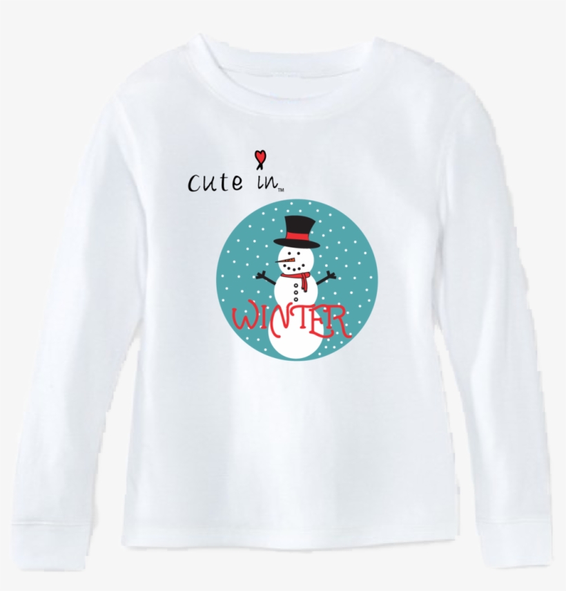 Cute In Winter, Christmas Or Holiday Snowman Long Sleeve - Sweatshirt, transparent png