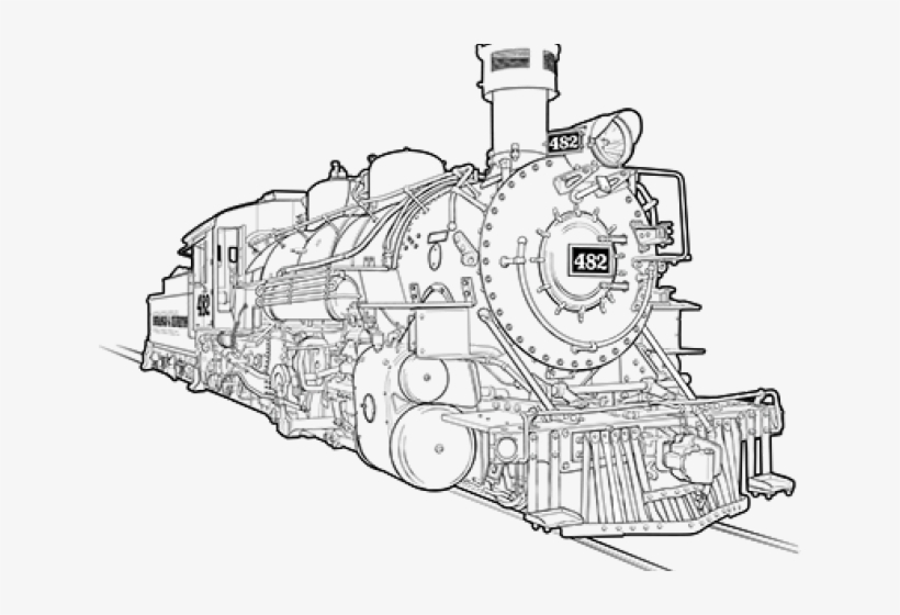 Drawn Railroad Steam Powered Train - Drawing Pic Of Train Engine, transparent png