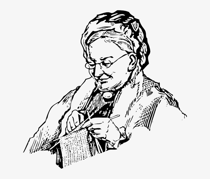 Woman, Knitting, Grandma, Old, Lady, Knit, Needles - Grandma Black And White, transparent png