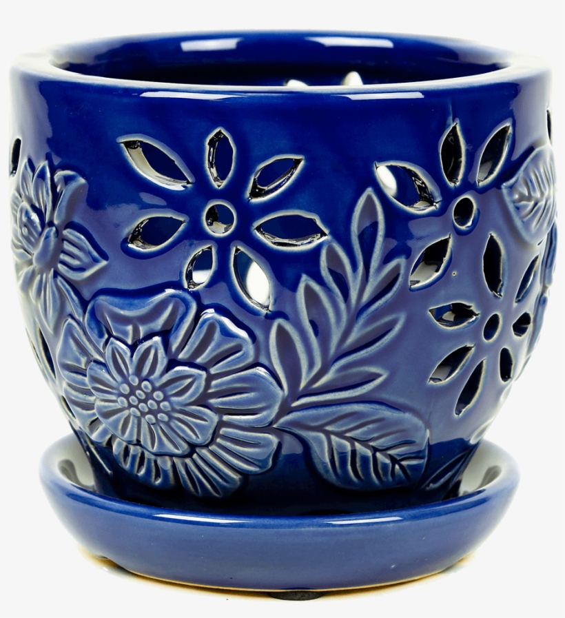 Vintage Floral Orchid Planter - Blue And White Porcelain, transparent png