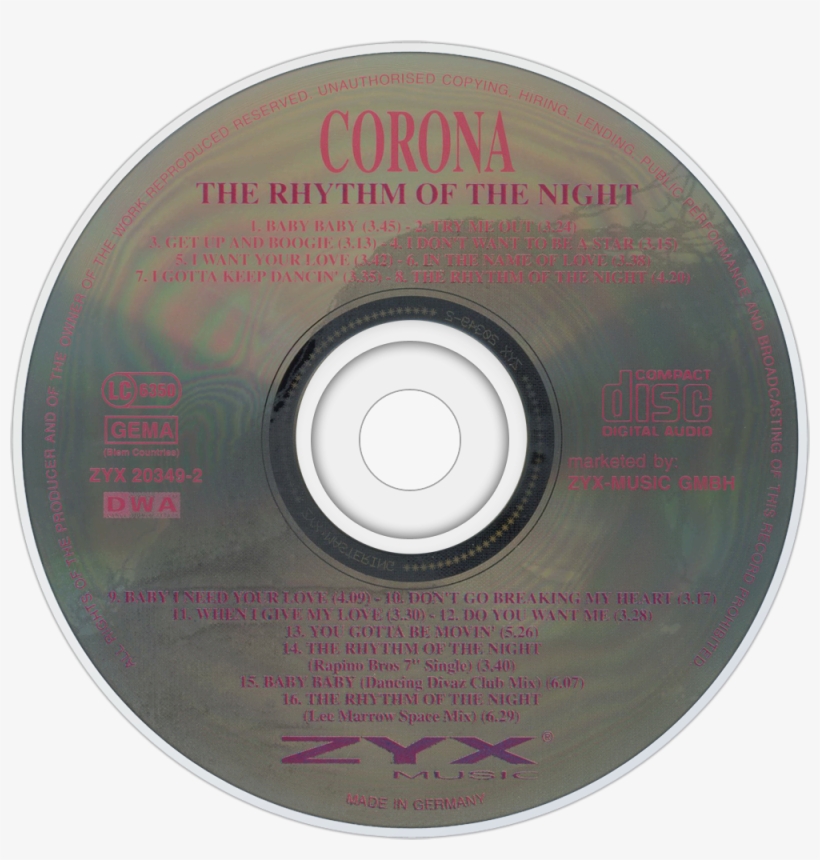 Corona The Rhythm Of The Night Cd Disc Image - Cd, transparent png