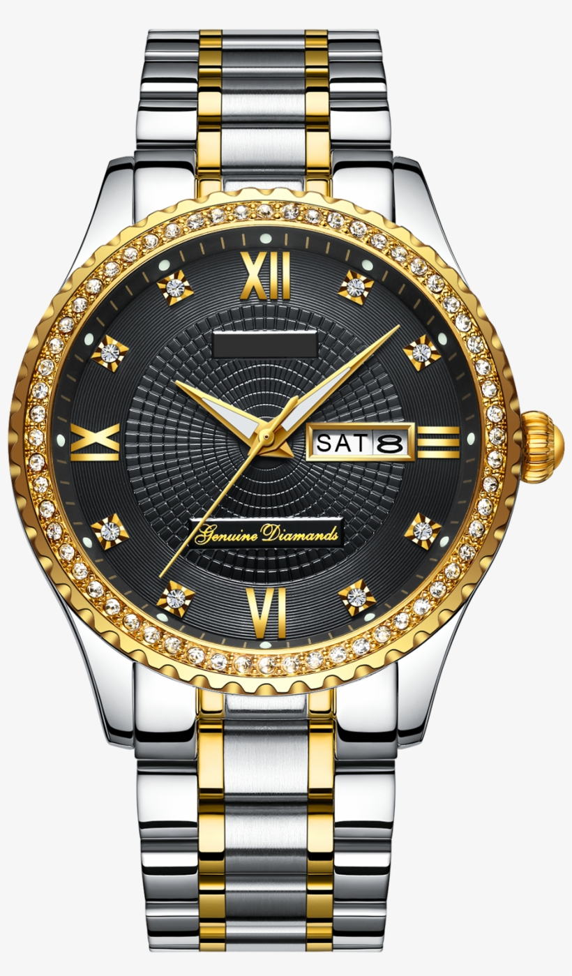 Custom Logo Classic Men's Luxury Diamond Watch - Gold Mens Watch Black Face, transparent png