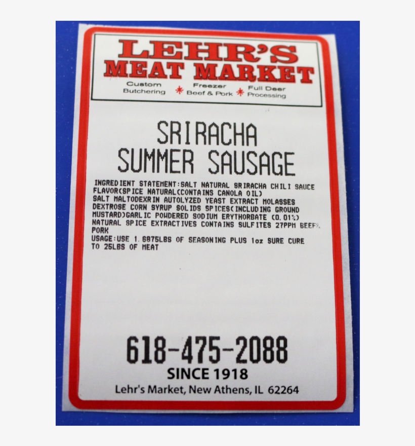 Sriracha Summer Sausage - Label, transparent png