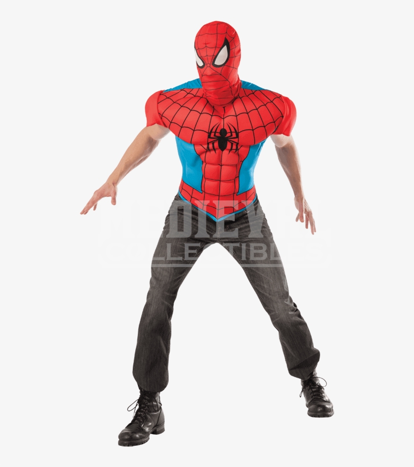 Adult Spider Man Muscle Costume Top And Mask - Costume, transparent png