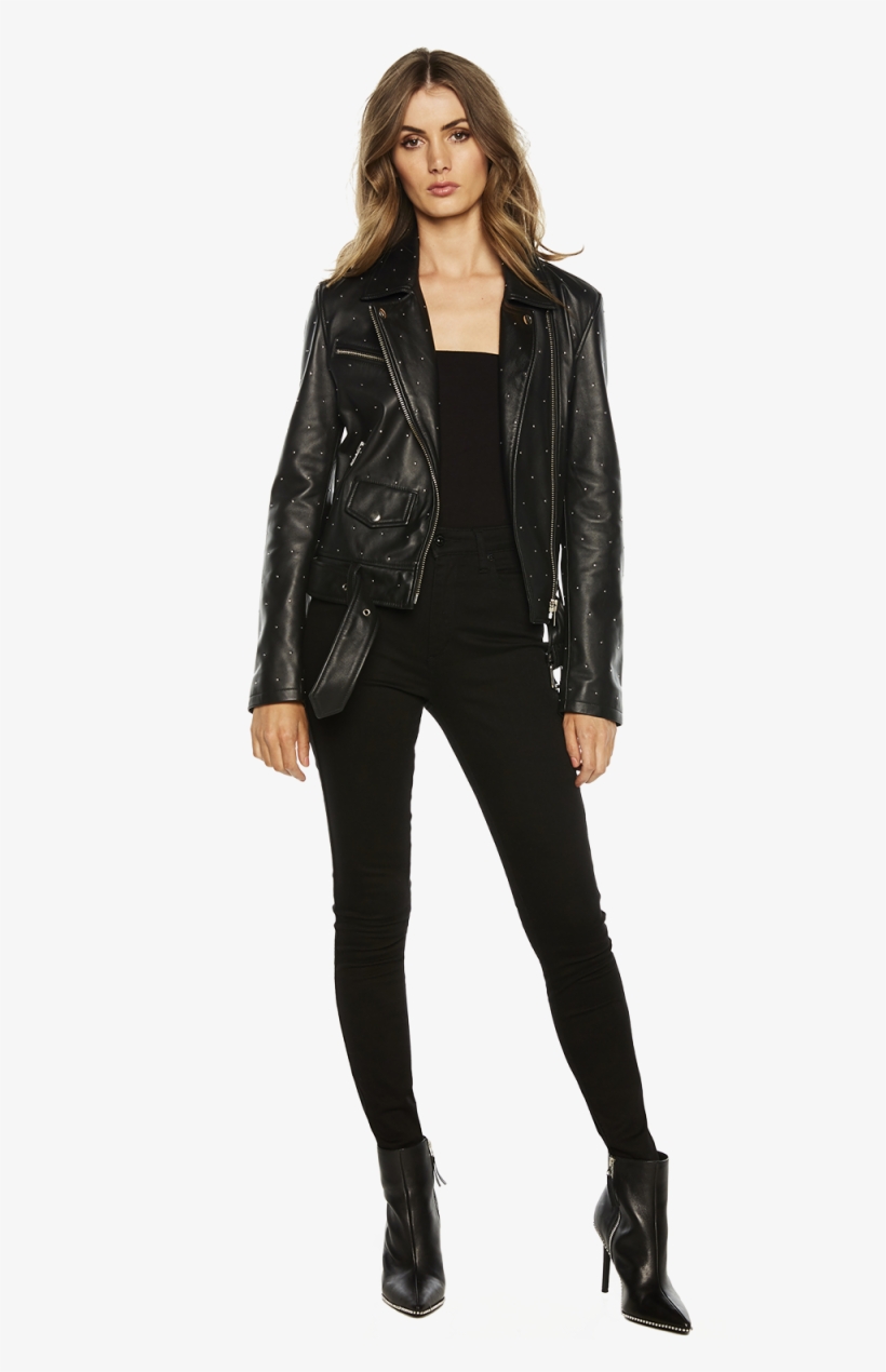 Kira Leather Jacket In Colour Caviar - Leather Jacket, transparent png