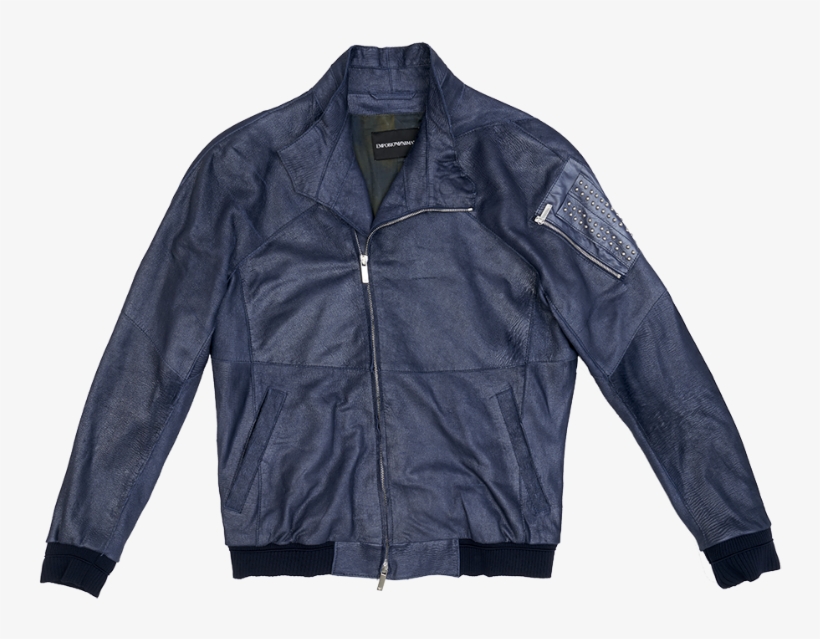 Emporio Armani Nappa Leather Jacket With Side Zip Patch - Leather Jacket, transparent png