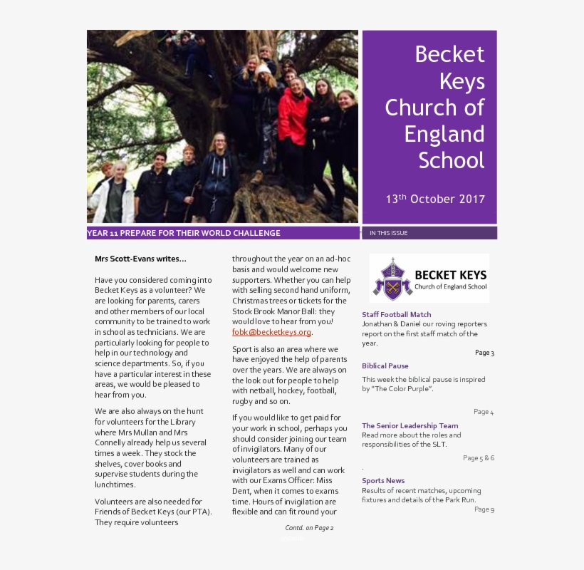 2017 10 13 - Becket Keys Church Of England School, transparent png