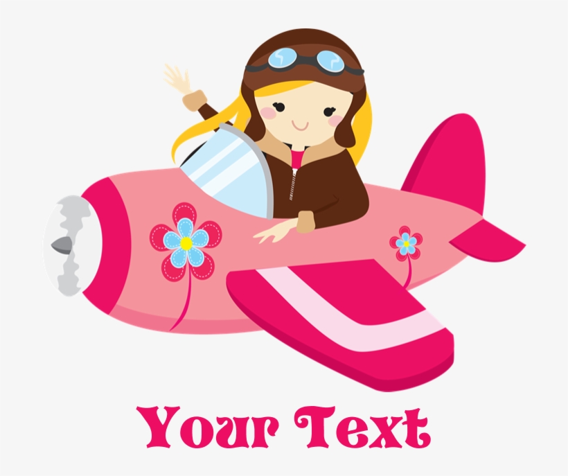 Pink Airplane, Girl Pilot With Flowers Greeting Ca - Pilot Baby Girl Clipart, transparent png