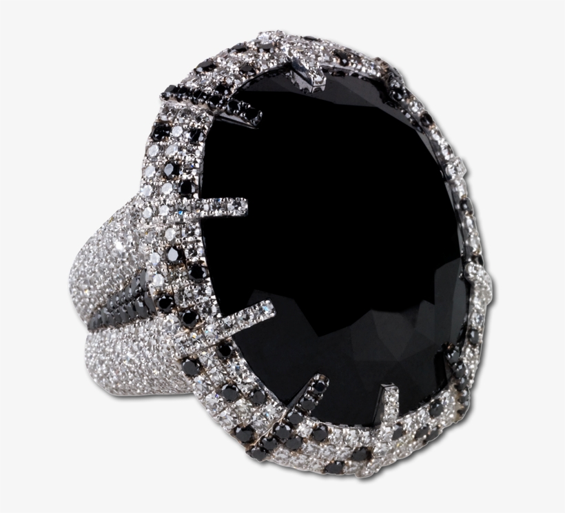 Cushion Cut Oval Black Diamond Ring Set In An 18kt - Ring, transparent png