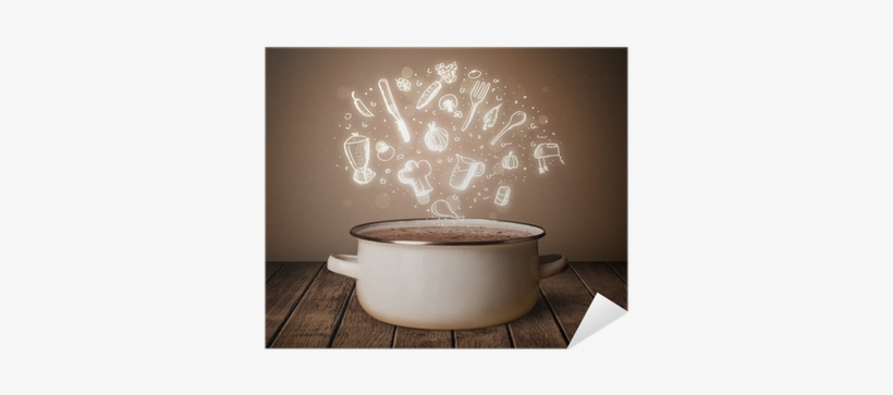Cooking Icons Coming Out From Cooking Pot Poster • - Simbolos Platos De Comida, transparent png