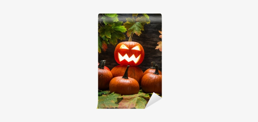 Jack O Lantern On Pumpkins Pile With Leaves Wall Mural - Stingy Jack, transparent png