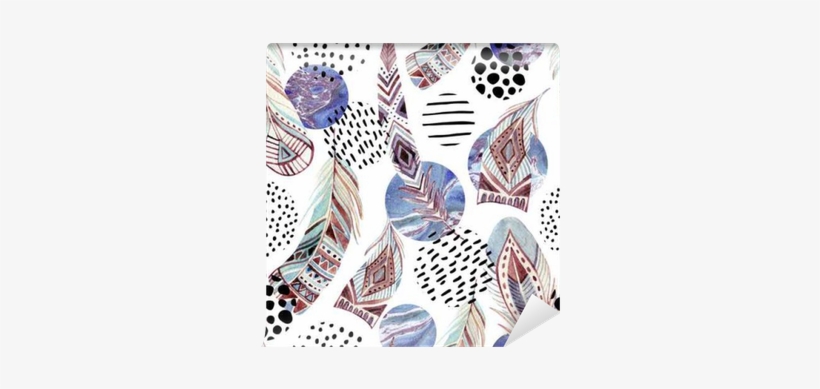 Watercolor Tribal Feathers Seamless Pattern With Abstract - Formas De Plumas, transparent png