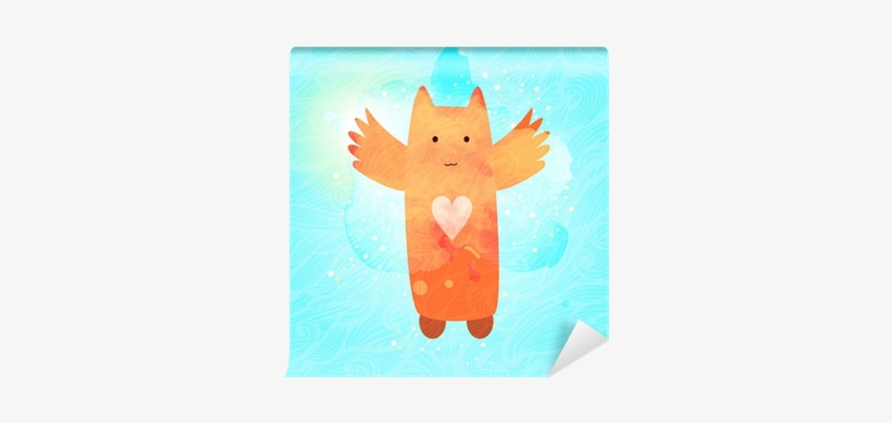 Flying Cat Character With Heart - Watercolor Painting, transparent png