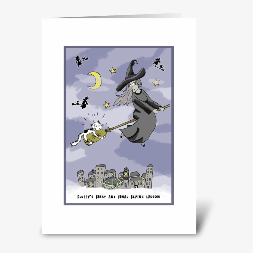 Cat Gets Flying Lessons At Halloween Greeting Card - Cartoon, transparent png