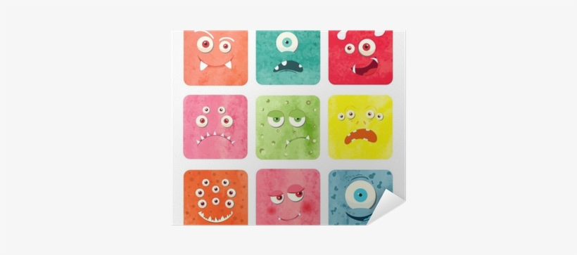 Watercolor Cartoon Monster Faces Set - Watercolor Painting, transparent png