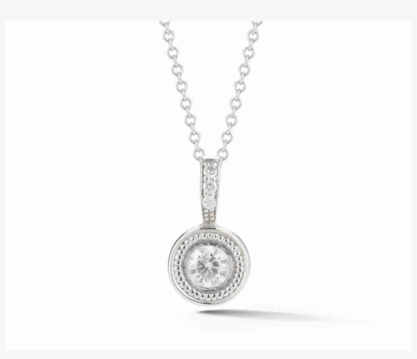 14k White Gold Round Diamond Milgrain Bezel Pendant - Locket, transparent png