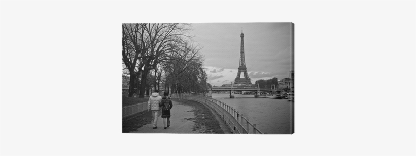 Couple Walking Along La Seine With Eiffel Tower In - Monochrome, transparent png