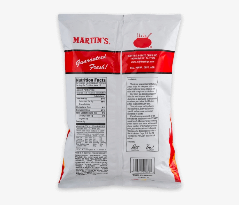 Martin's Red Hot Potato Chips - Martin's Red Hot Potato Chips - 9.5 Oz Bag, transparent png