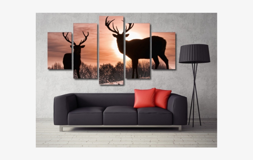 Deer - Deers Sunset Snow Wild Animal Nature Framed Canvas, transparent png