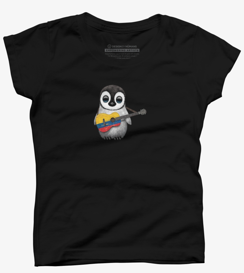 Baby Penguin Playing Colombian Flag Guitar Girl's T-shirt - Cartoon, transparent png