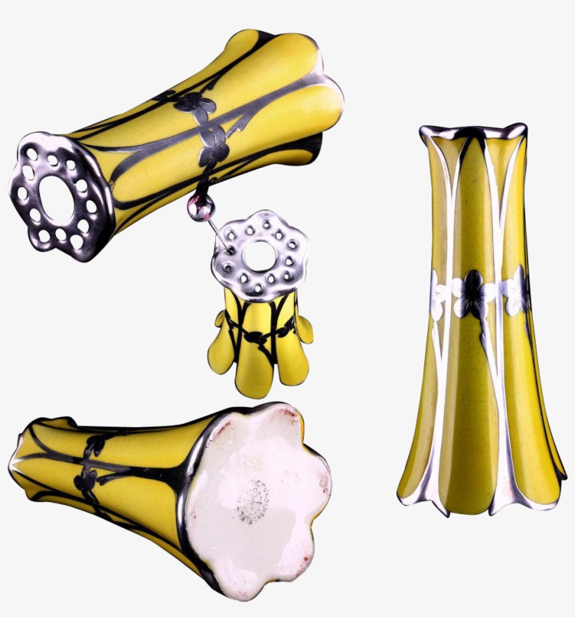 Antique Lemon Yellow Porcelain Silver Overlay Hatpin - Cartoon, transparent png