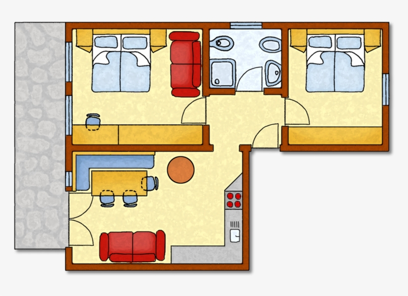 2 Bedrooms With Double Beds And 1 Sofa-sleeper - Floor Plan, transparent png