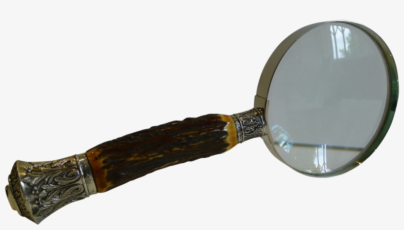 Antique English Antler Horn & Sterling Silver Handled - Magnifying Glass, transparent png