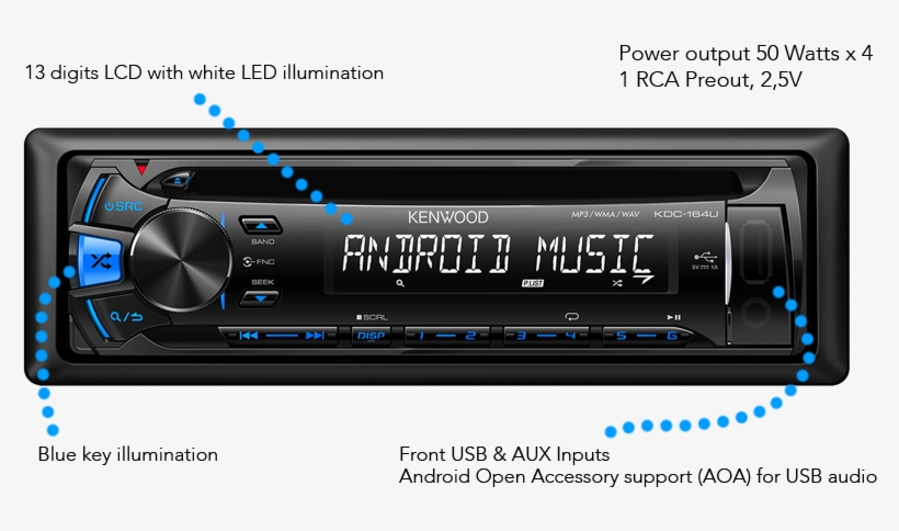 Kdc-164ub Key Features - Kenwood Kdc Bt 43u, transparent png