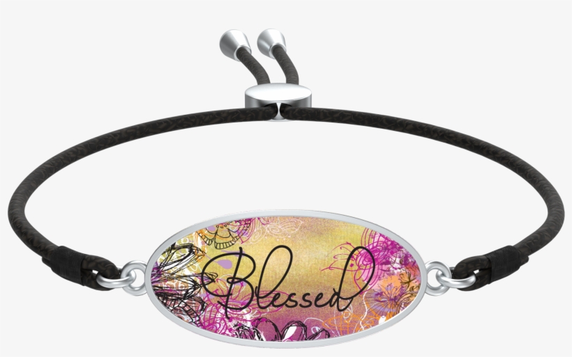 Blessed Silver Oval Black Cord Bracelet - Bracelet, transparent png