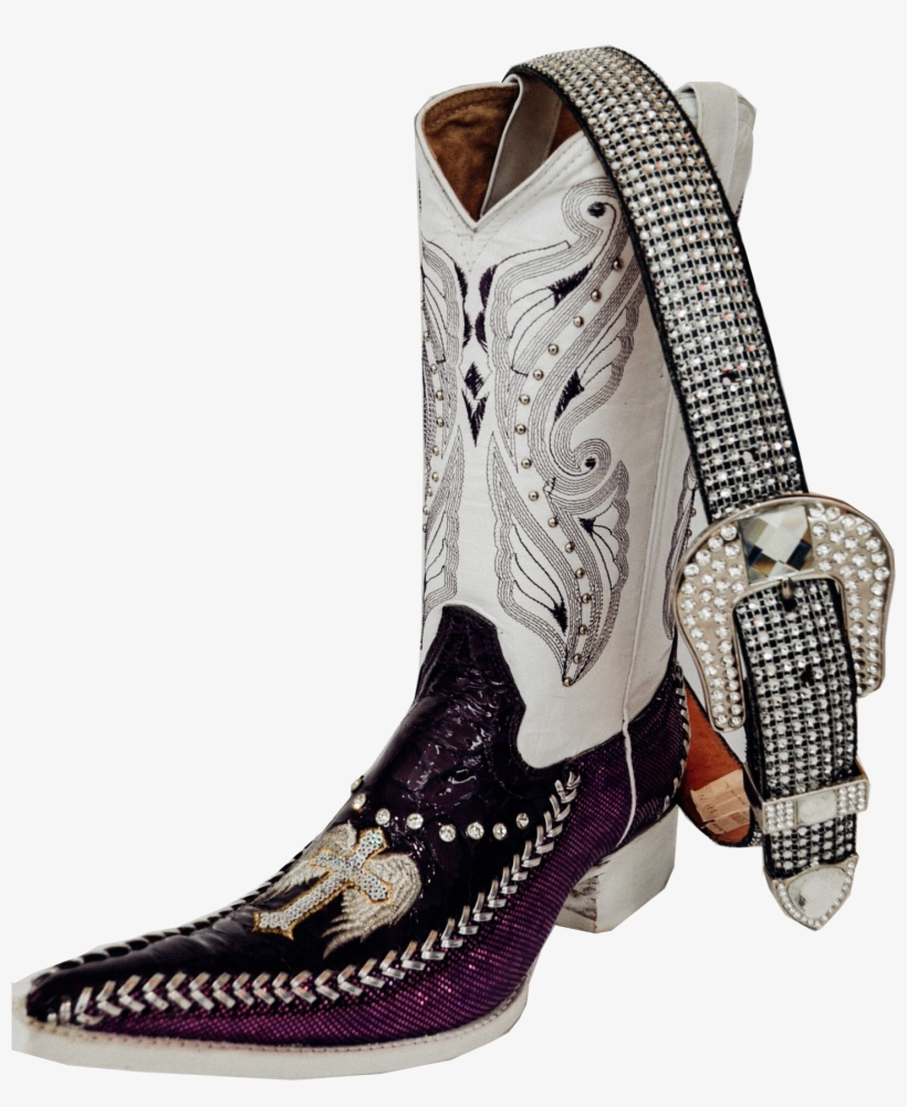 Stitched White On Purple - White Mexican Boots, transparent png