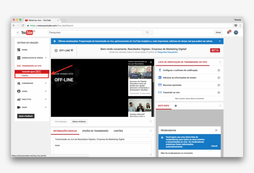 Go To “new Live Event” - Transmissão Ao Vivo Youtube, transparent png