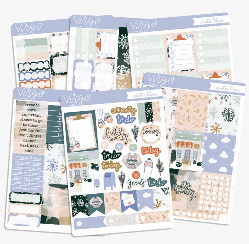 Winter Blues Weekly Planner Sticker Kit - Paper, transparent png