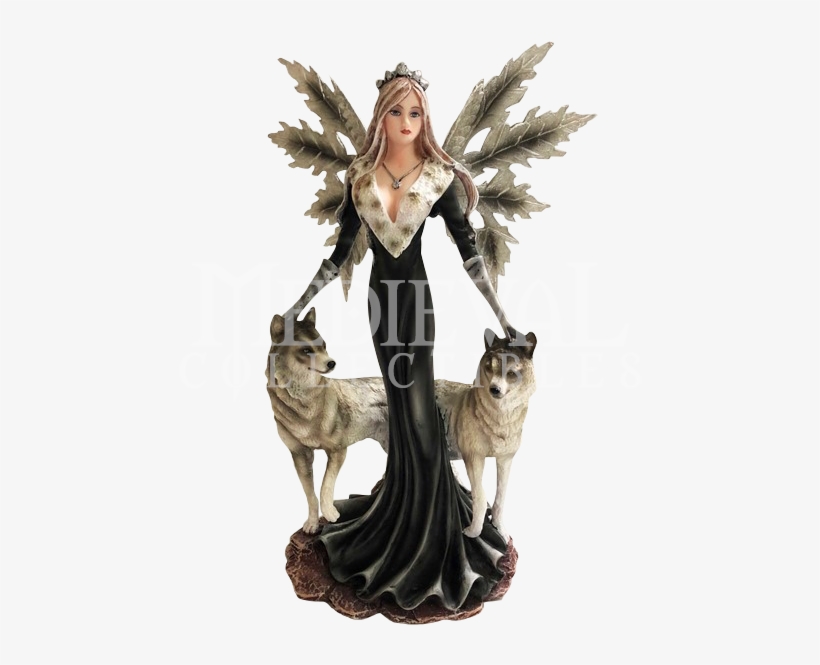 Winter Night Fairy With Wolves Statue - Fairy, transparent png